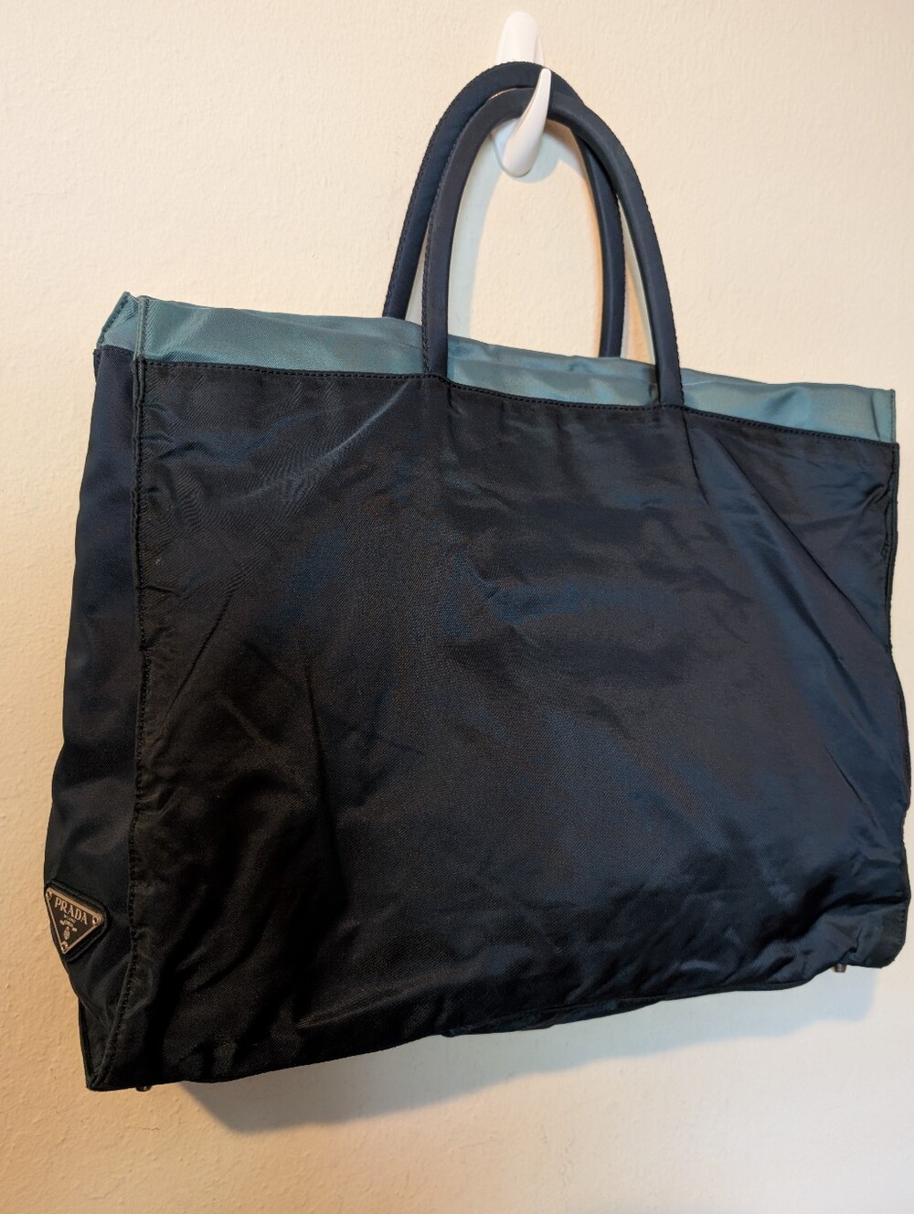 PradaTessuto Two Tone Nylon Tote With Side Compartments Nice!
